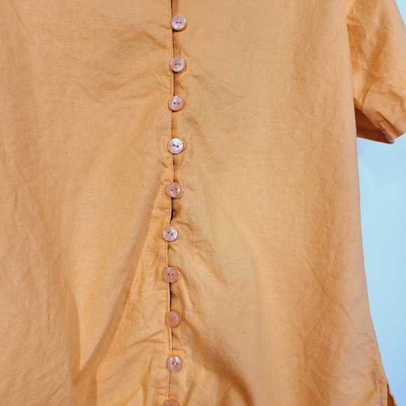 Linen Button Up Top Womens XS Orange Summer Blouse Light Vented Coastal DENIM CO - Picture 4 of 6